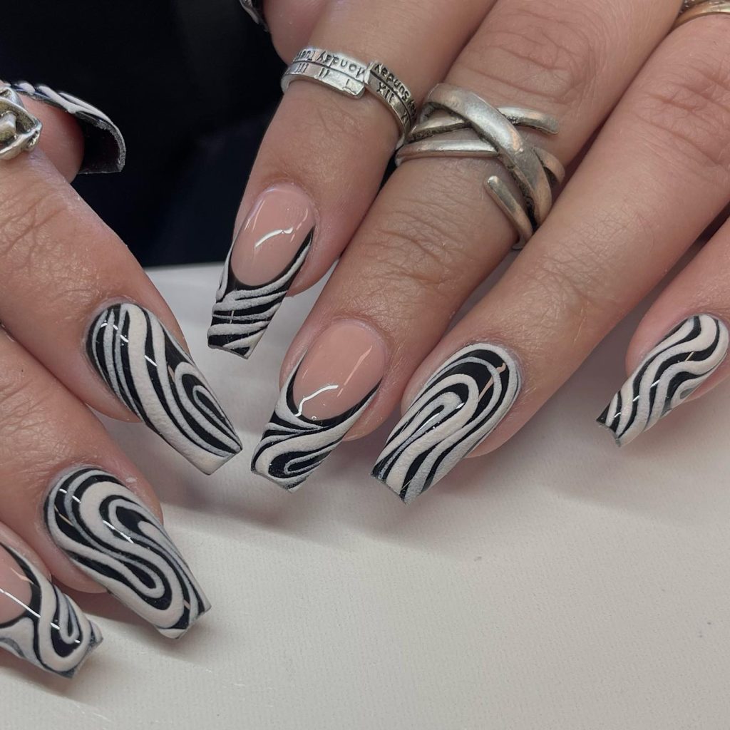black swirl nails