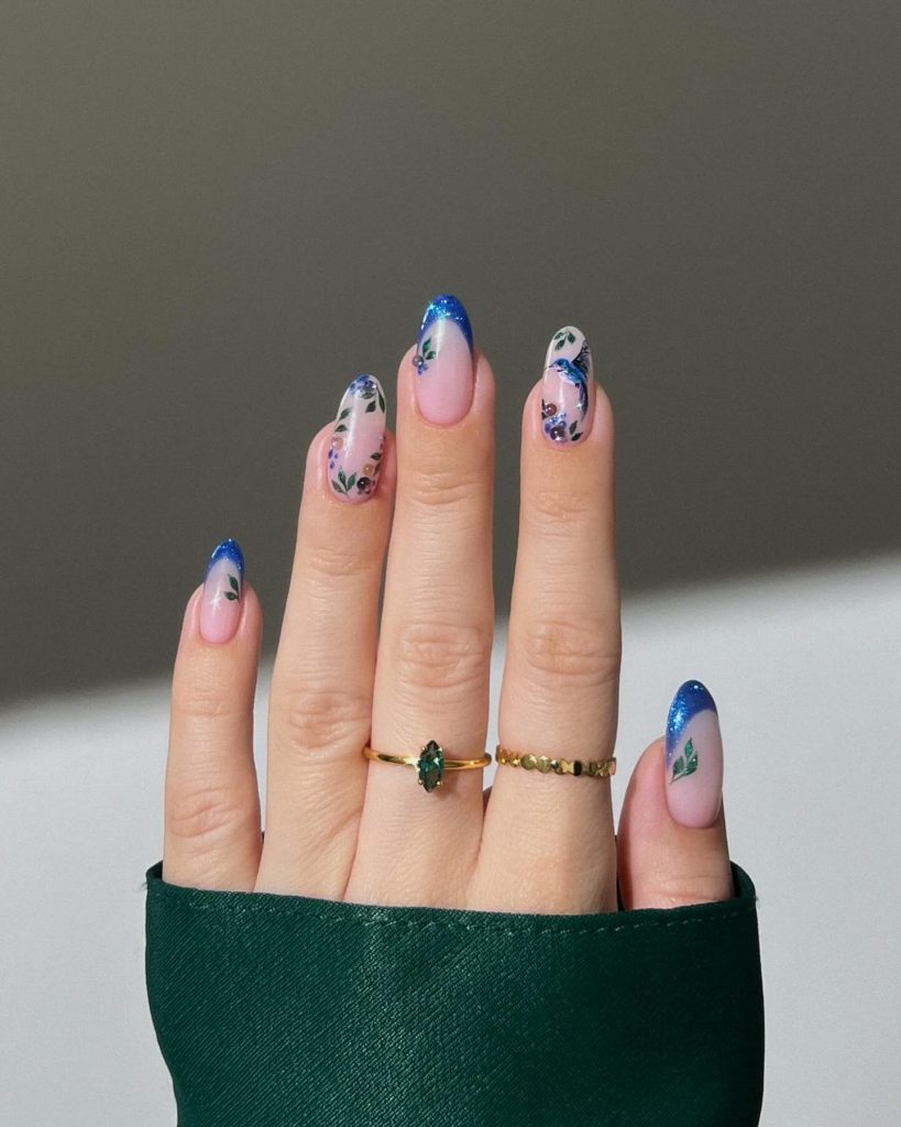 dark cerulean flower nails