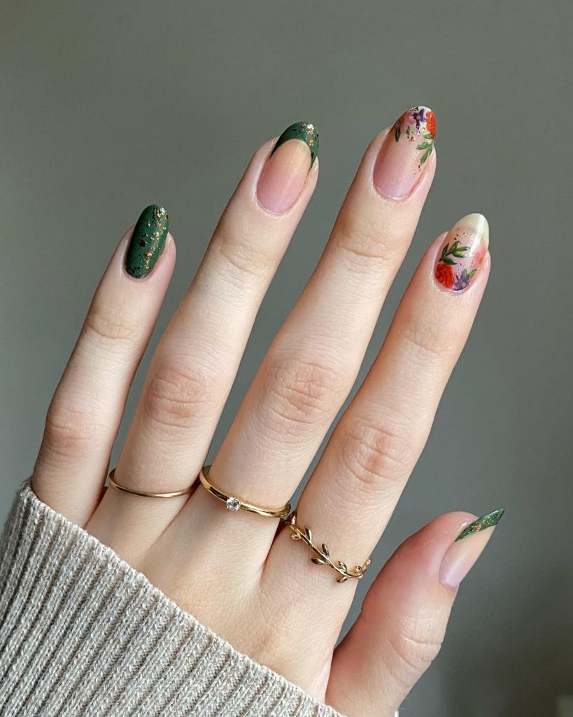 flower french tip nails