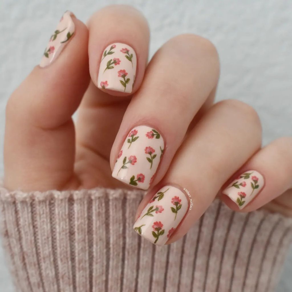 Floral Pink Nails