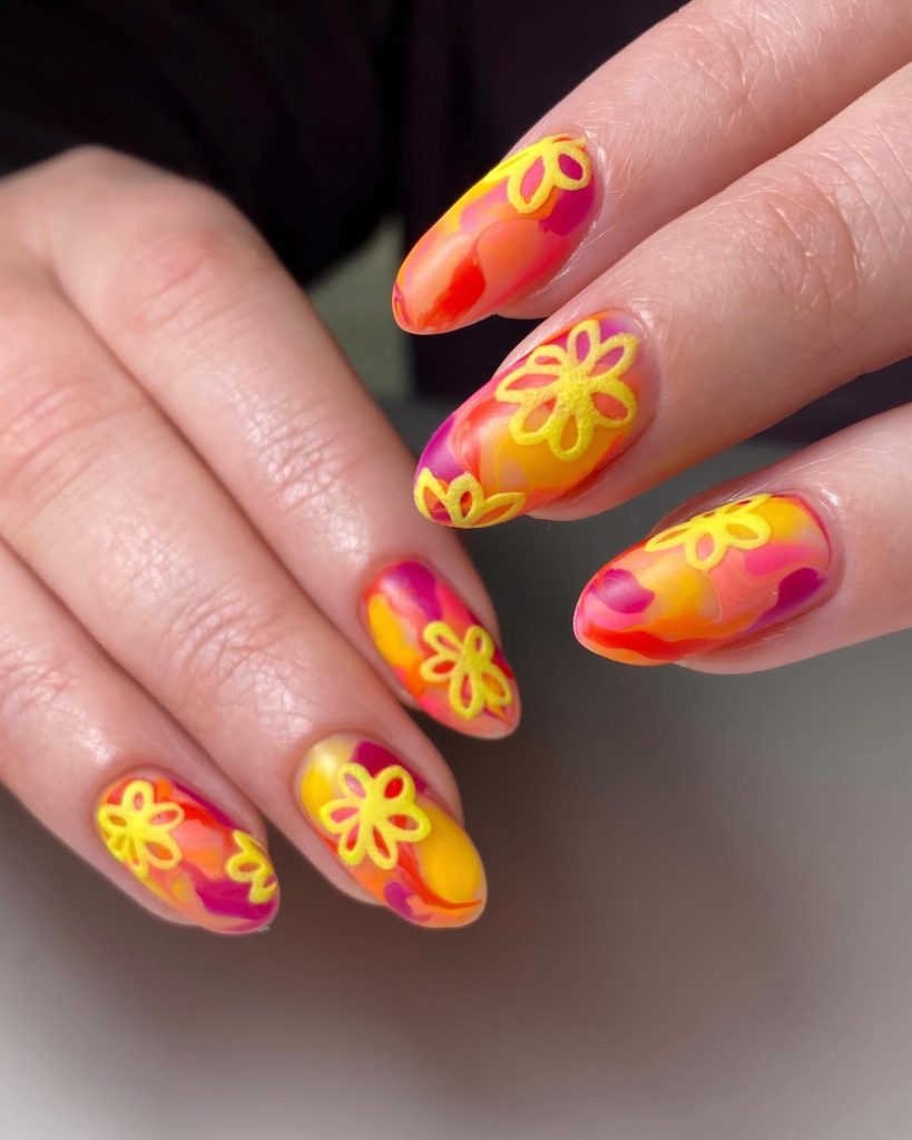 Funky Bright Flower Nail Art