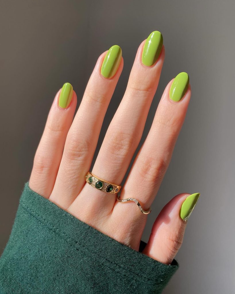 green solid nail design