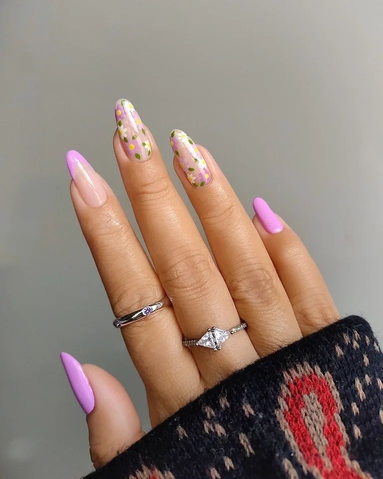 Lavender Flower Nail Art