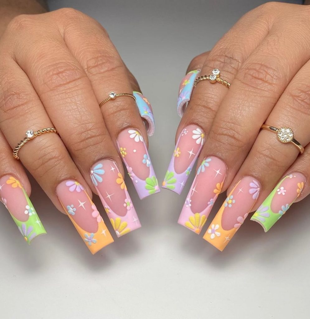 multicolor coffin nails