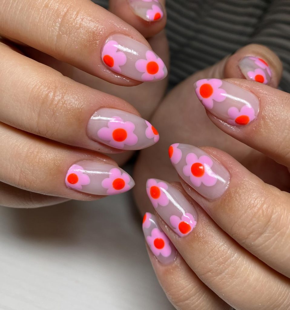 orange flowers nails