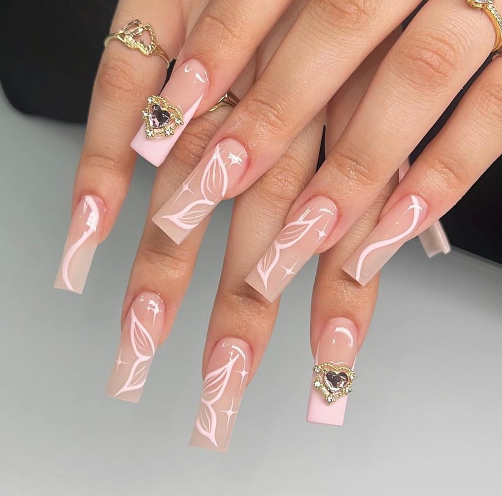 printedflower acrylic nails