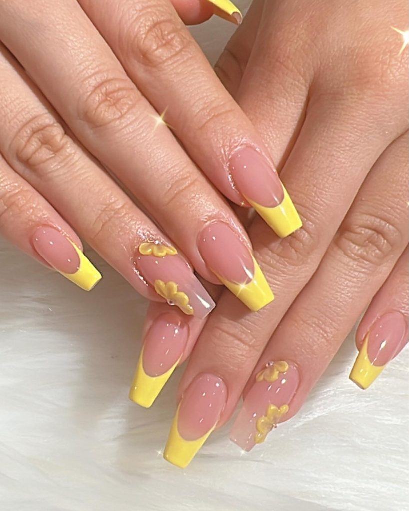 yellow frenchtip nails