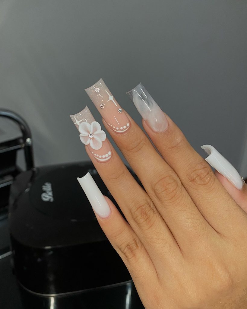 3d white acrylic nails