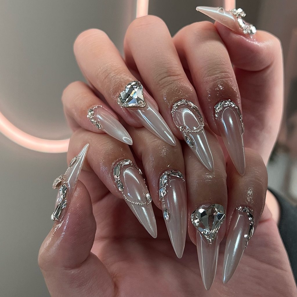 almond swarovski nails