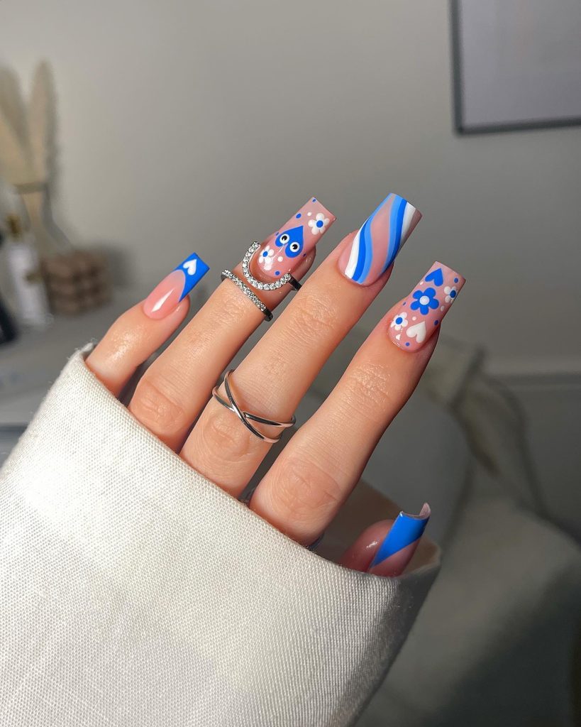 blue cute nails