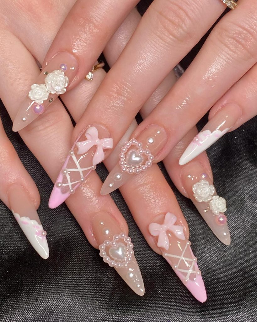 bow swarovski nails