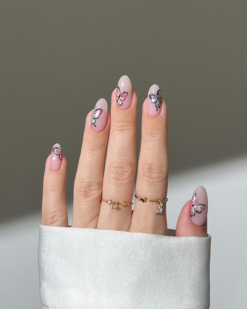 butterfly almond acrylic nails