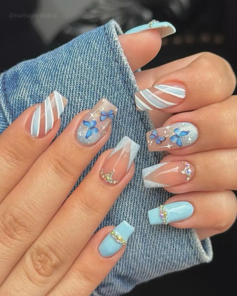 butterfly glitter nails