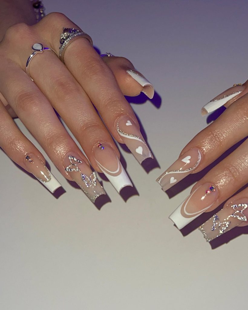 butterefly white acrylic nails