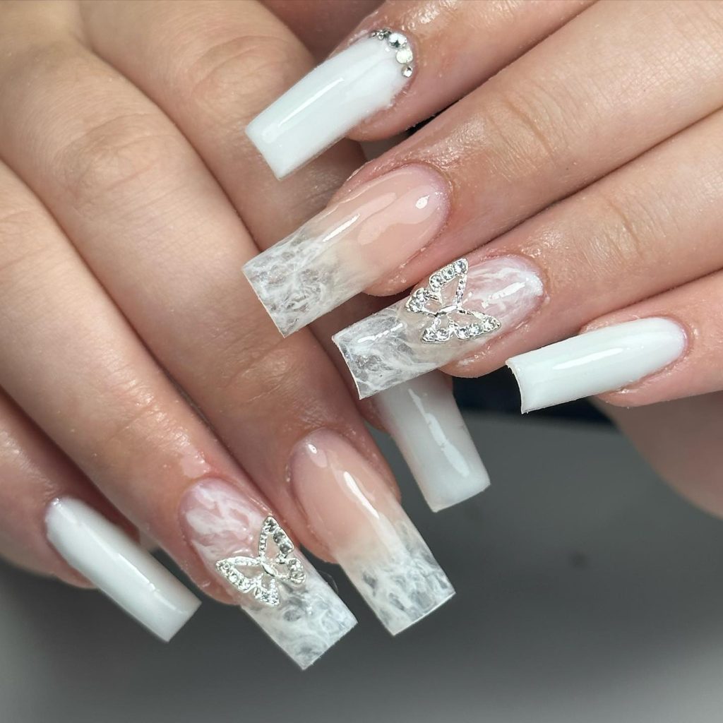 butterfly white nails