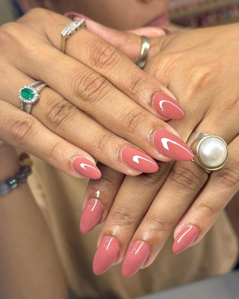 coral almond acrylic nails