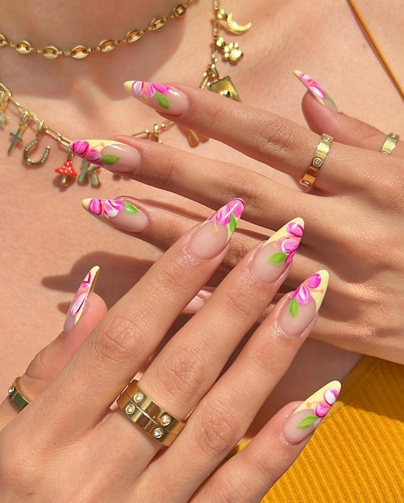 flower almond acrylic nails