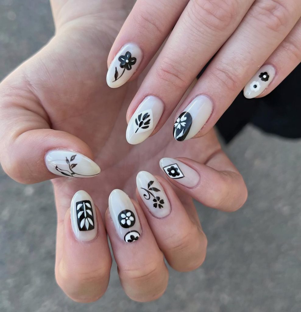 flower white nails