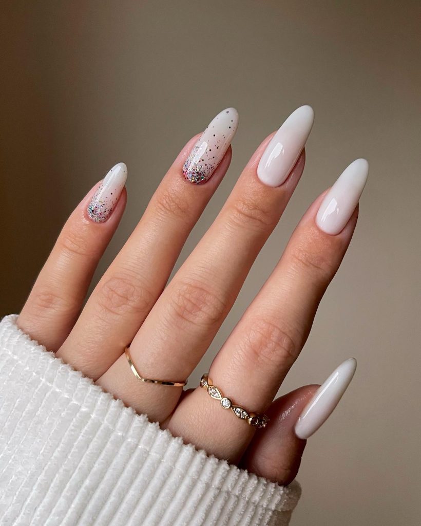 glitter white nails