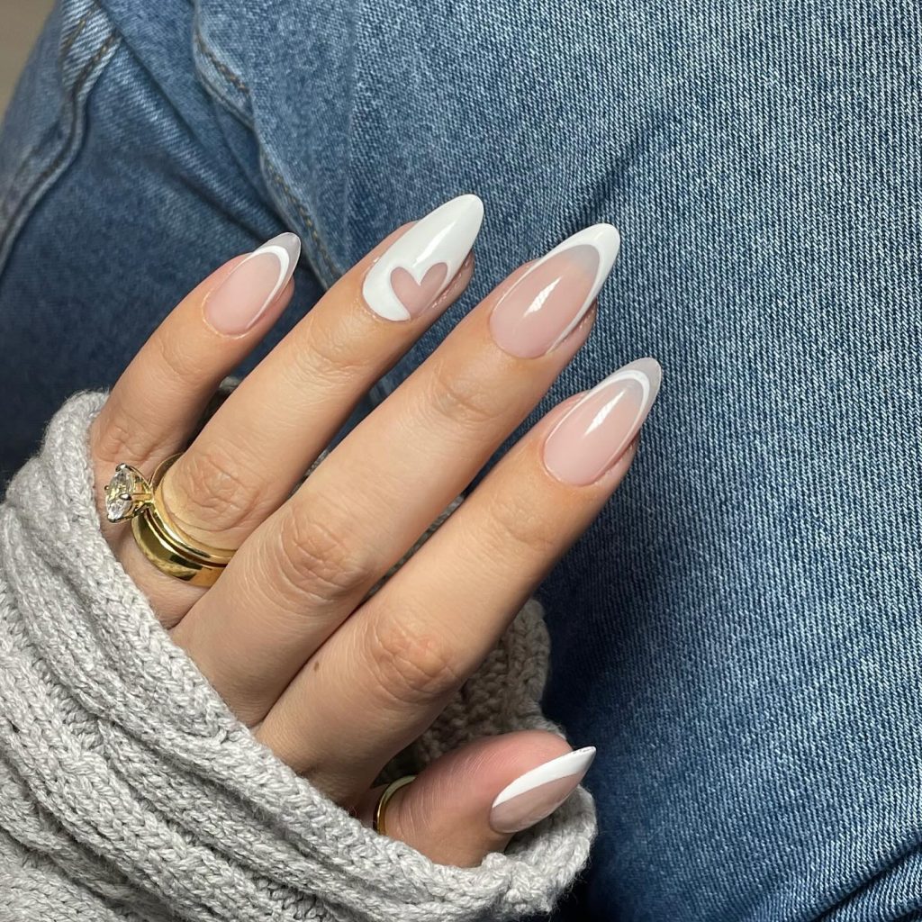 heart white nails