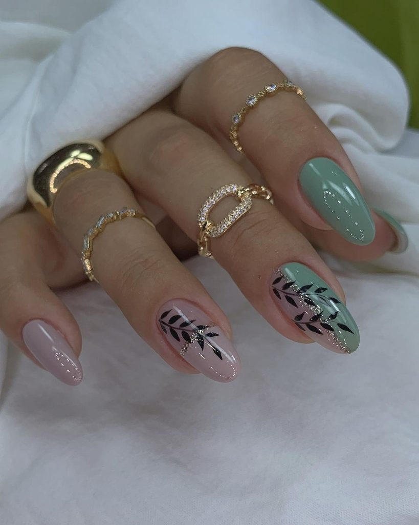 leaf glitter nails