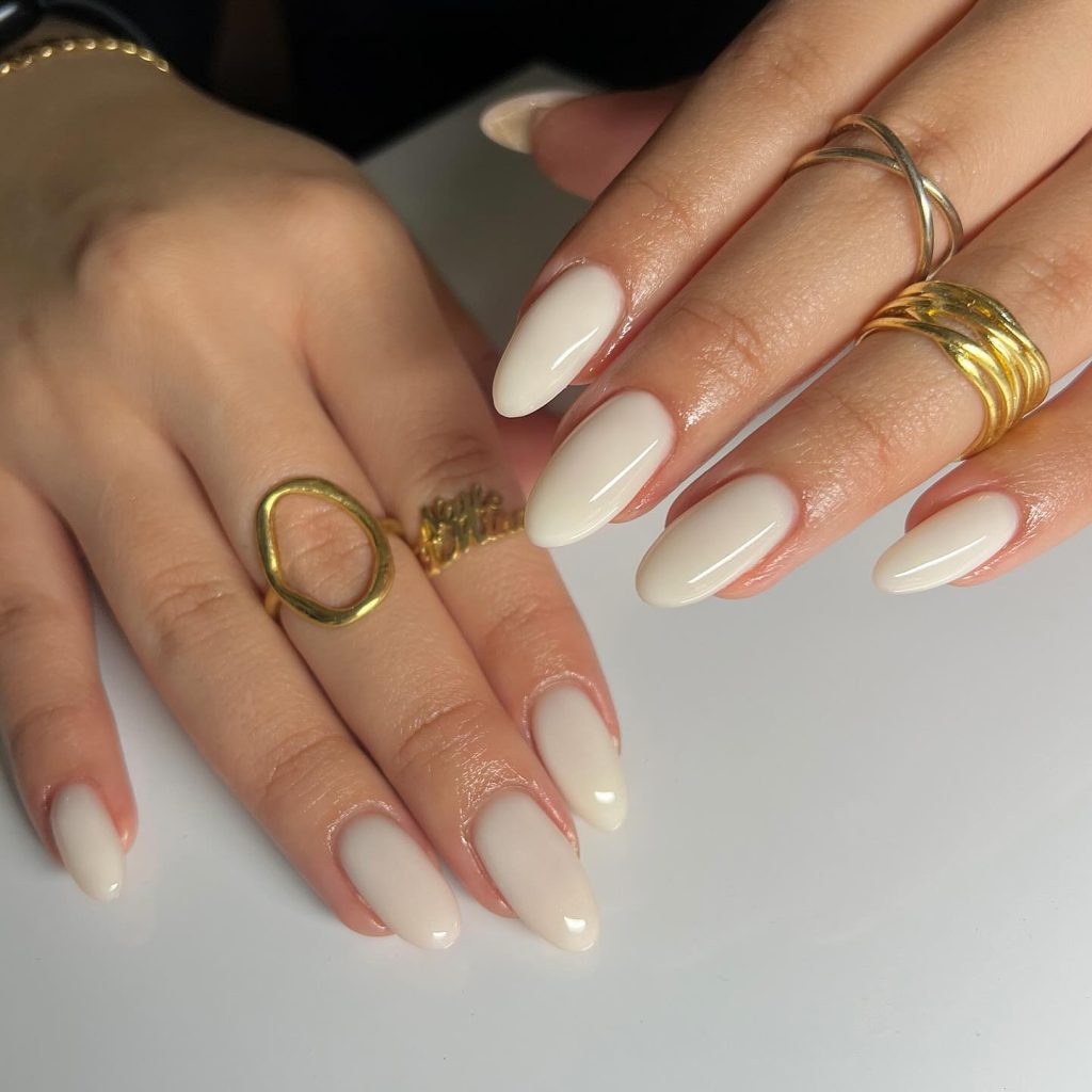 milky white almond acrylic nails