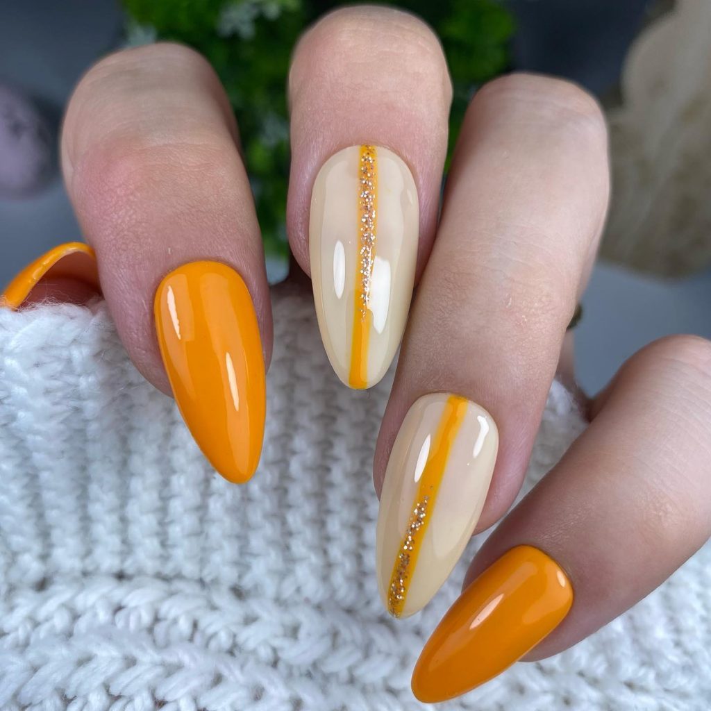mustard almond acrylic nails