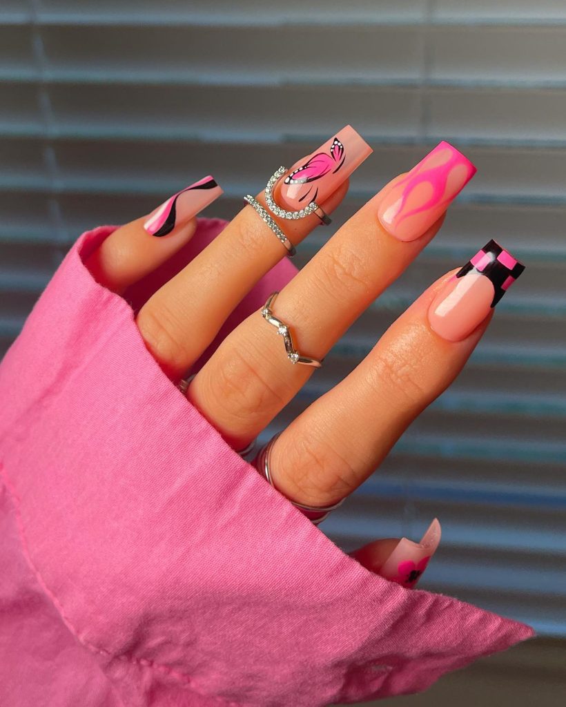 pink butterfly nails