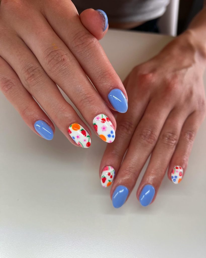 printed almond acrylic nails