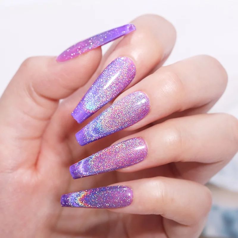 purple gelglitter nails