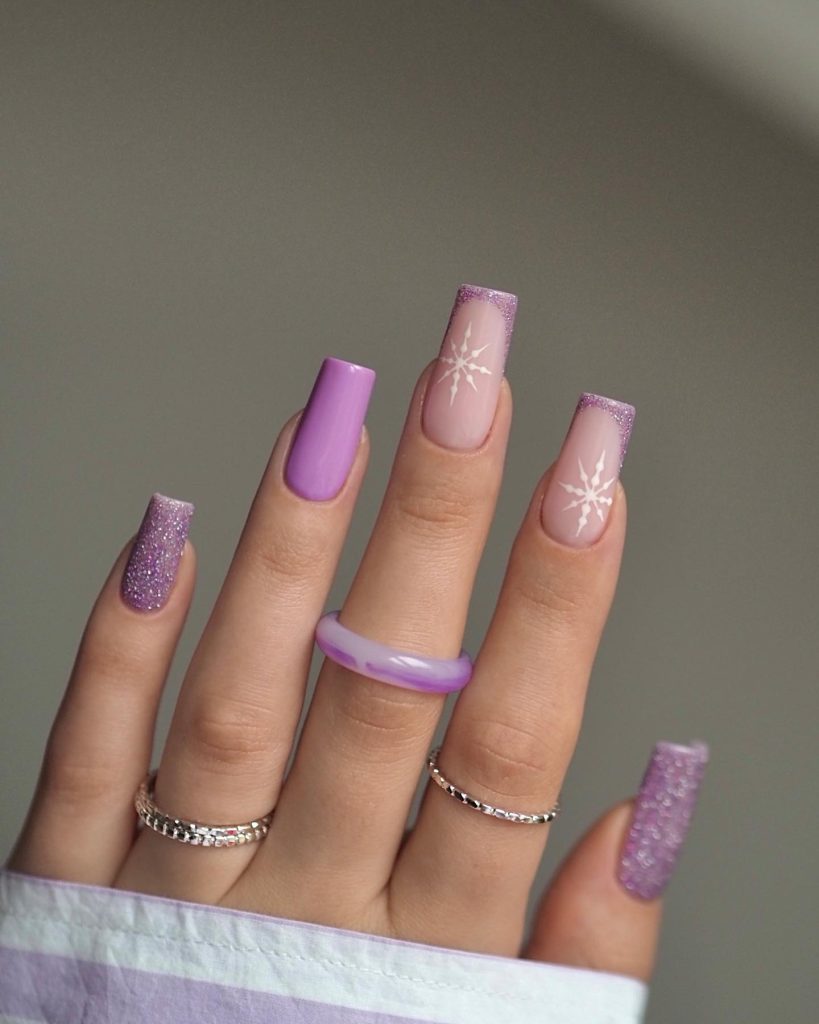 purple glitter nails