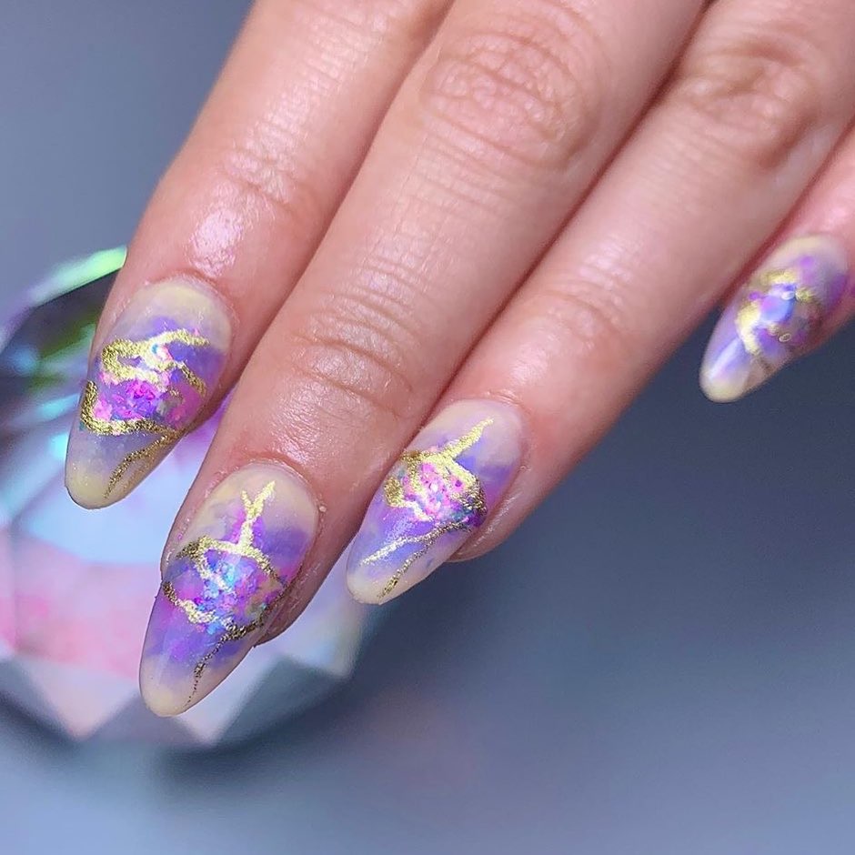 purple gold nails