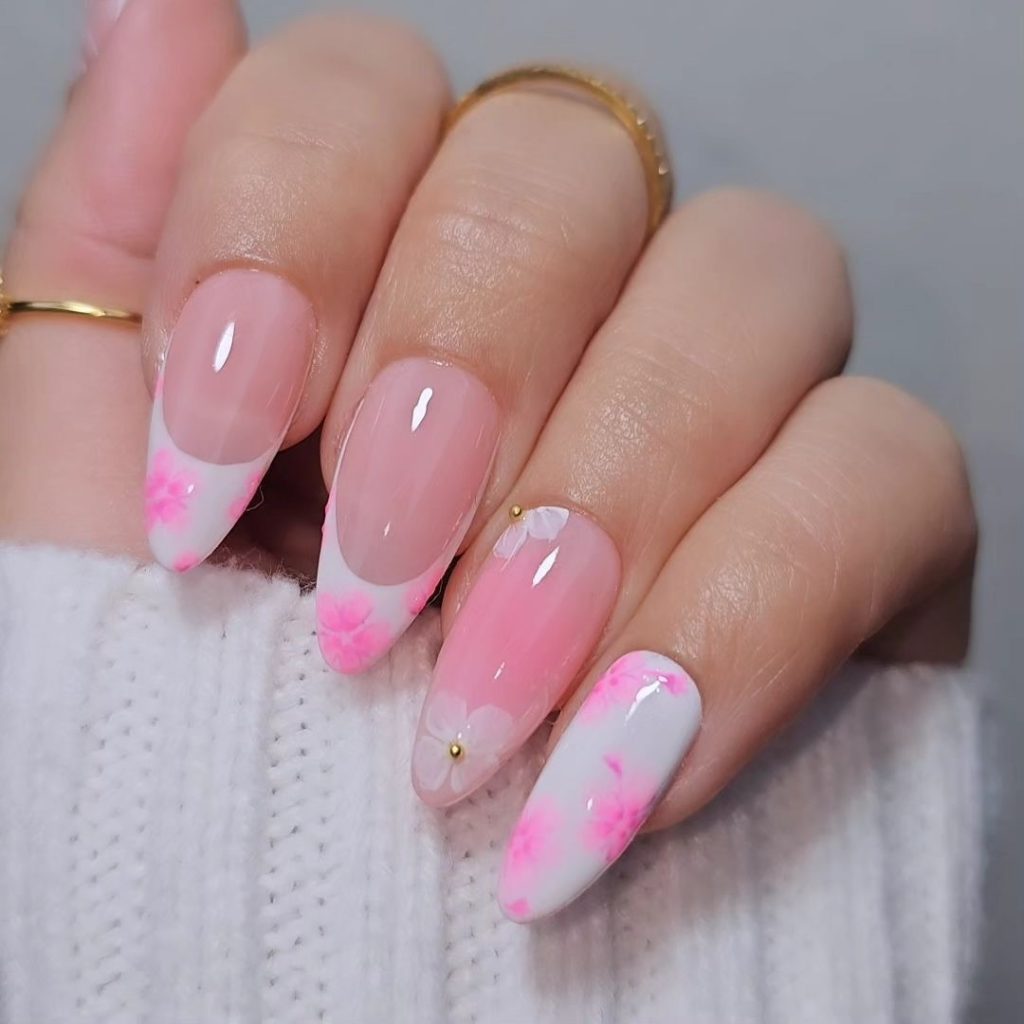 rose pink almond acrylic nails