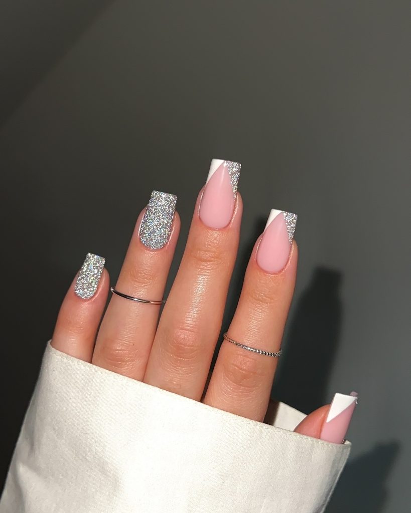 silver glitter nails