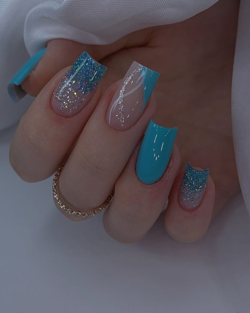 skyblue glitter nails