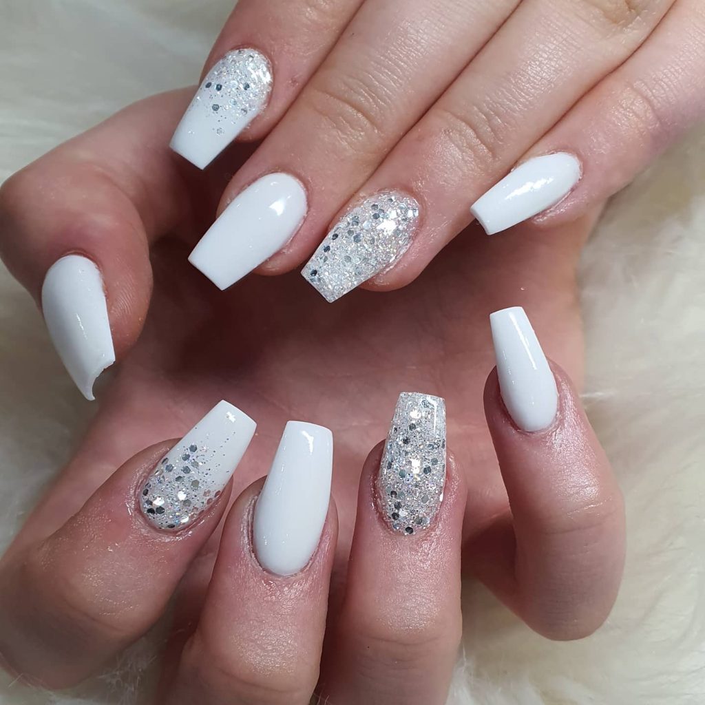 sparkle white acrylic nails