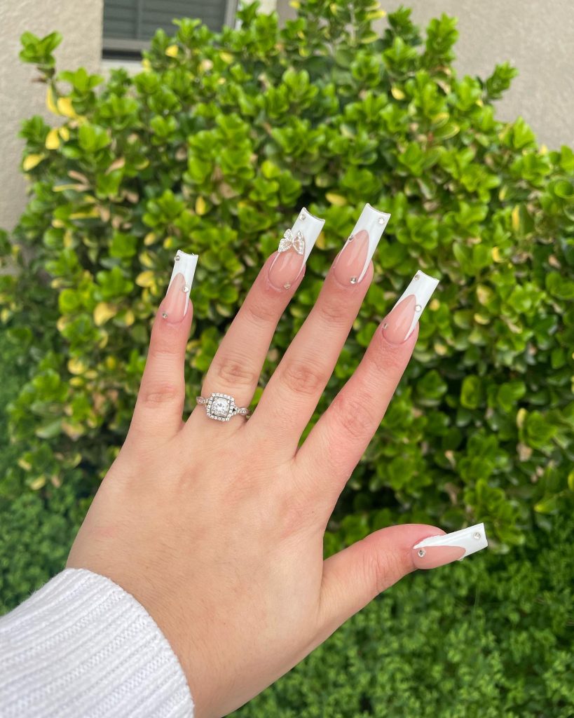 stylish white acrylic nails