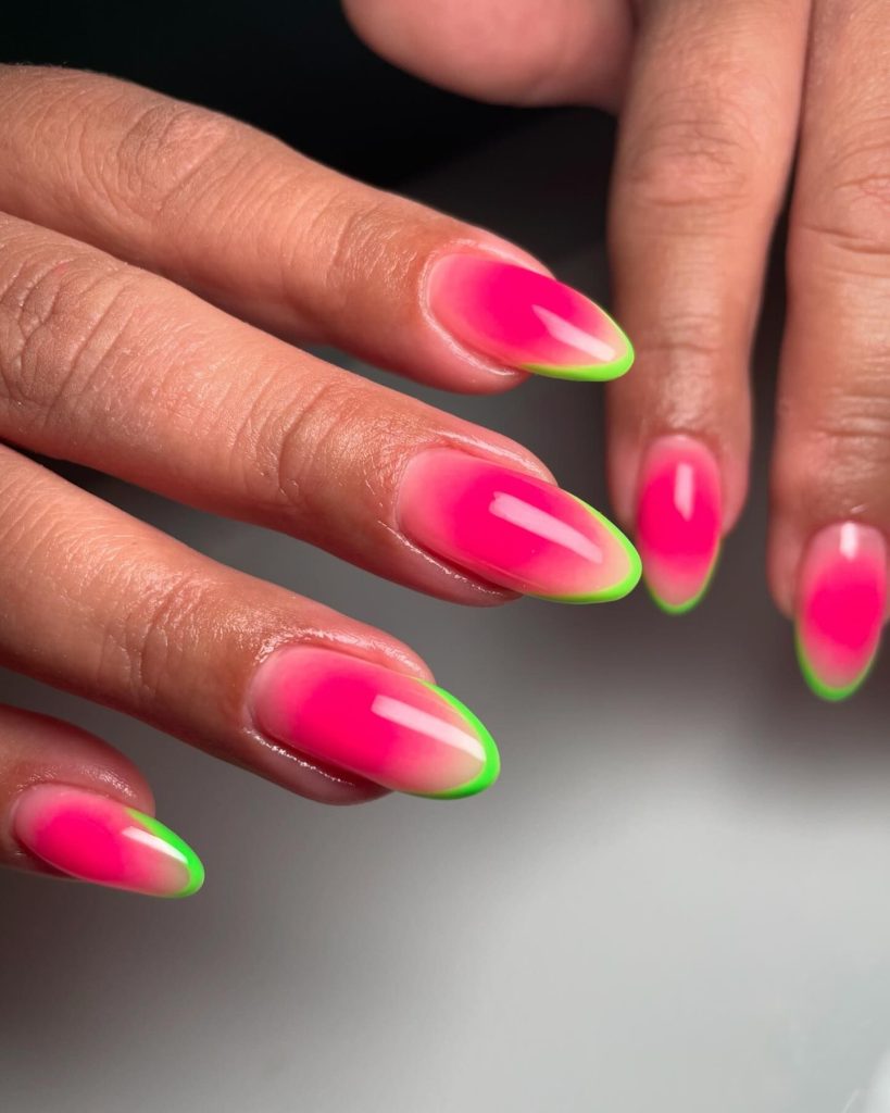 watermelon almond acrylic nails