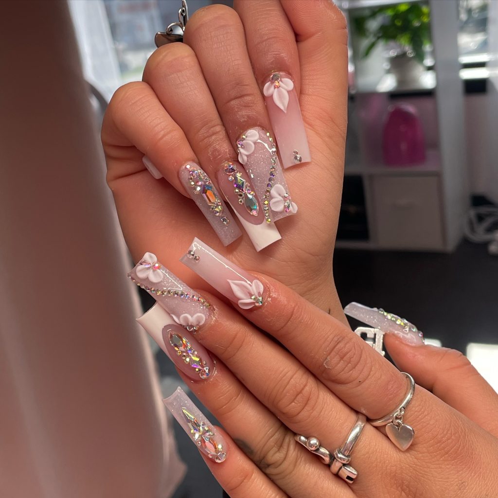 white swarovski nails