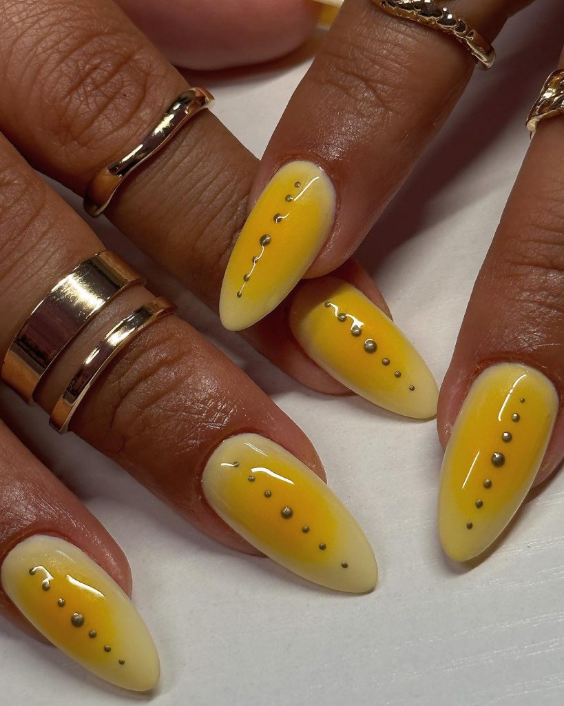 yellow almond acrylic nails