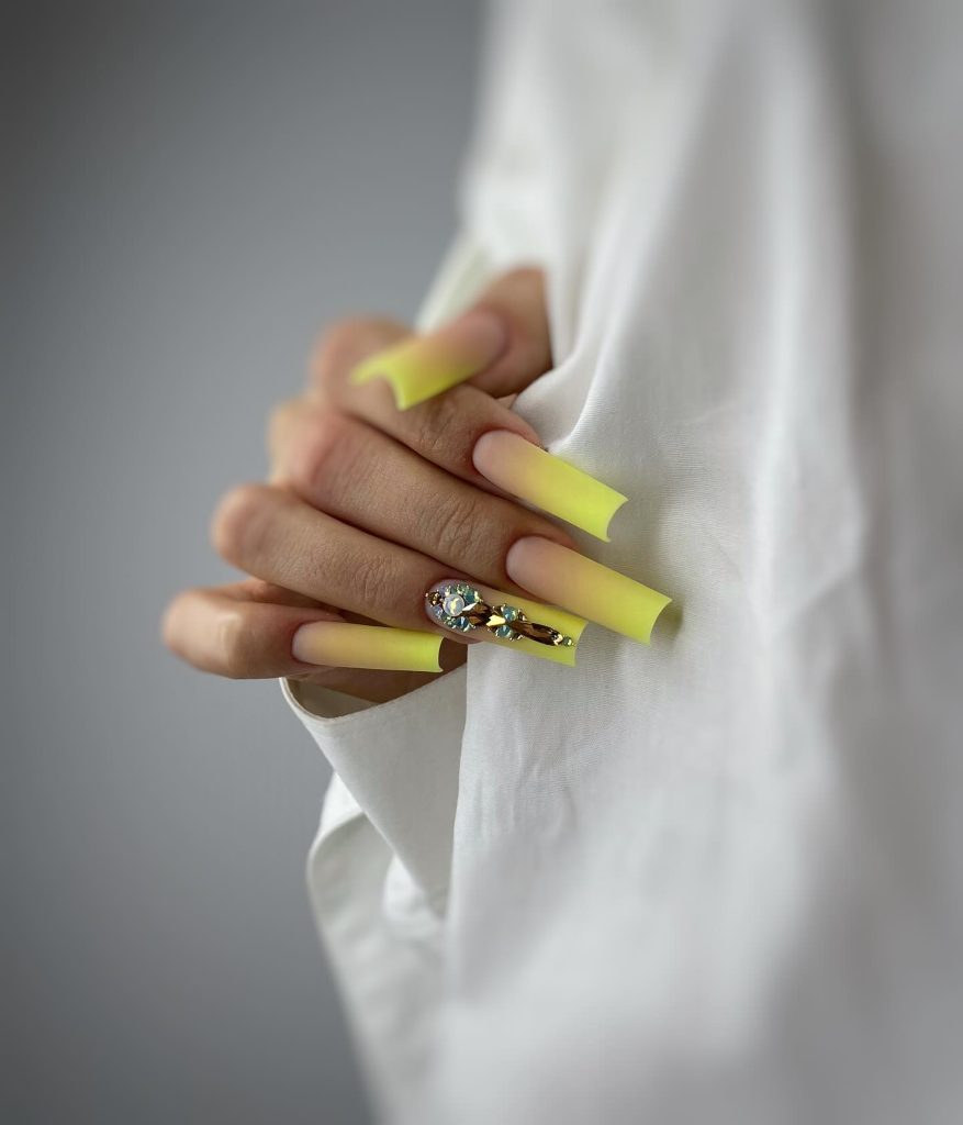yellow swarovski nails
