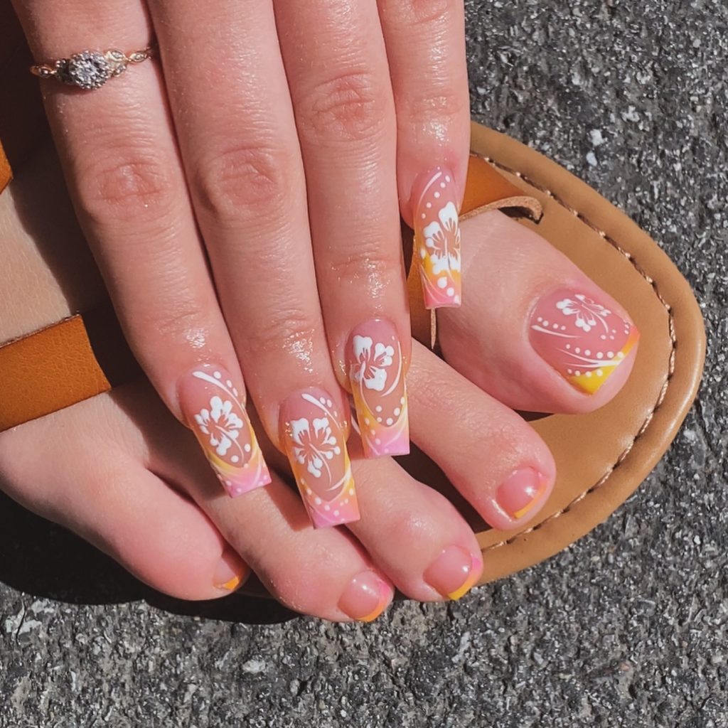flower hand toe nails