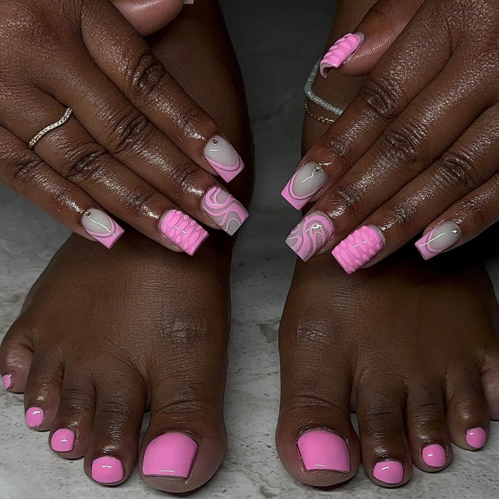 gel pink toe nails