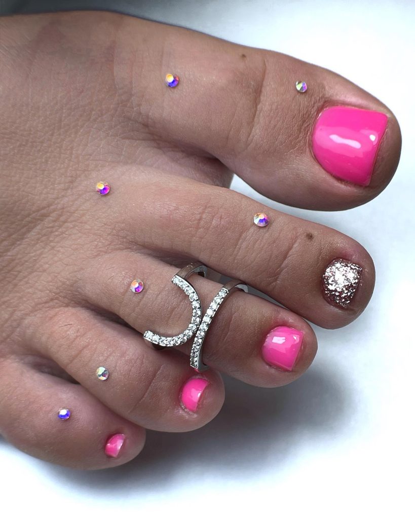glitter pink toe nails