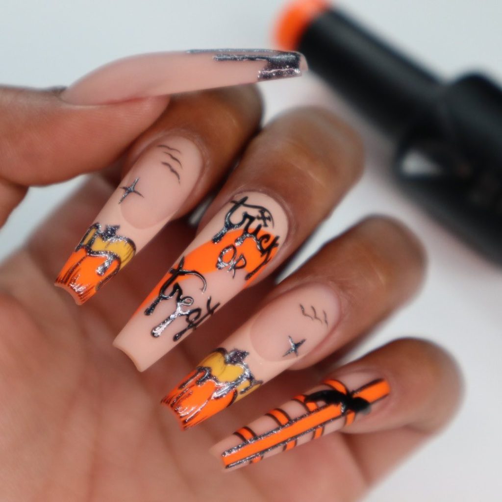 orange hallowen nails