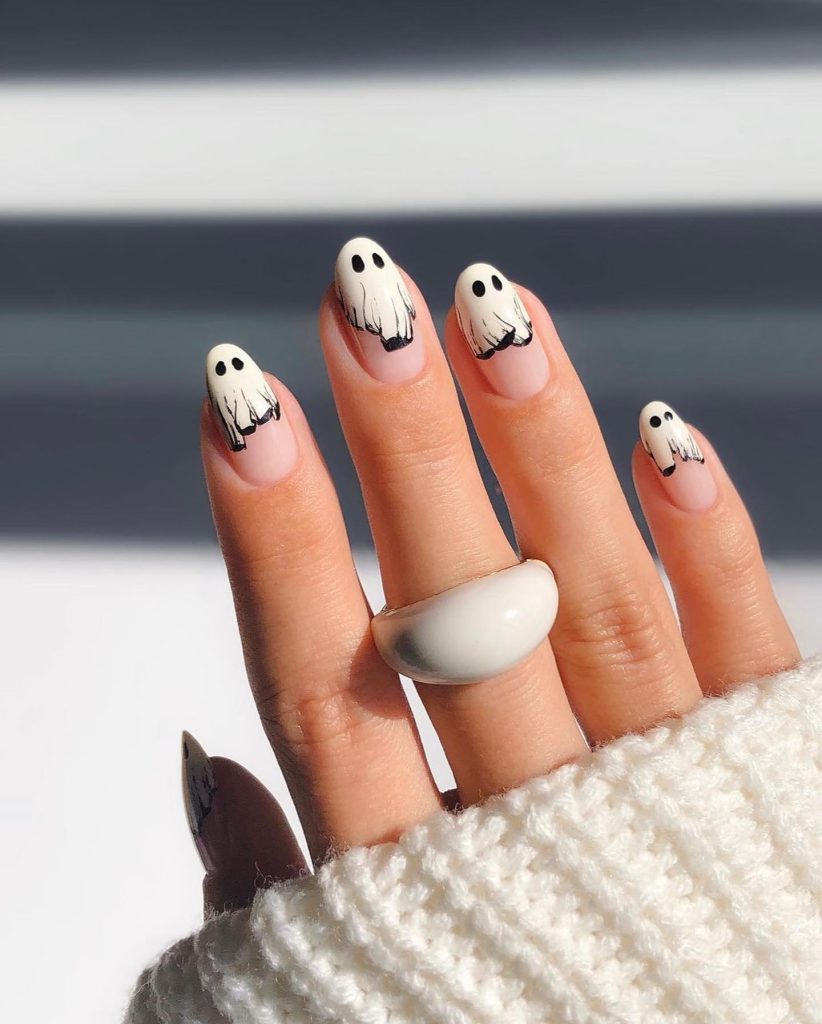 white hallowen nails