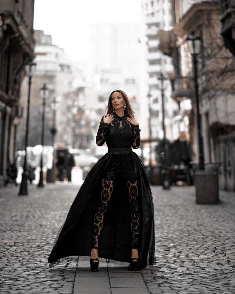 Black Tulle Lace Skirt Jumpsuit