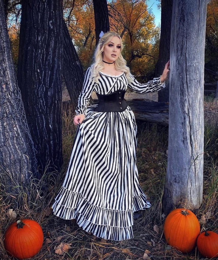 Black and White Striped Gothic Rococo Solo Halloween Gown