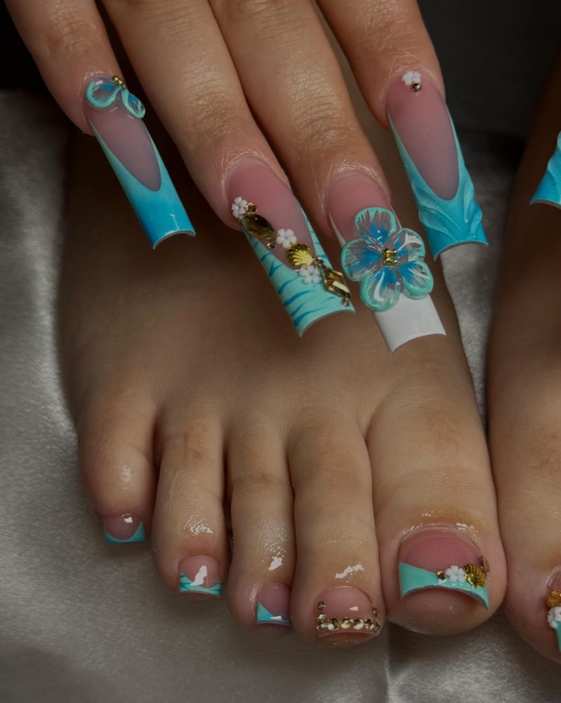 acrylic blue toe nails