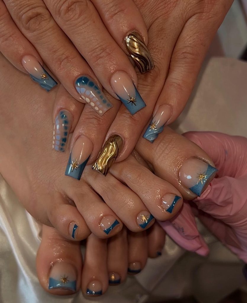 chrome blue toe nails